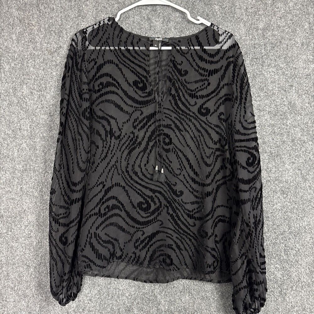 Paige Top Blouse Womens Size M Black Velvet Burnout Sheer Boho Whimsigoth Artsy